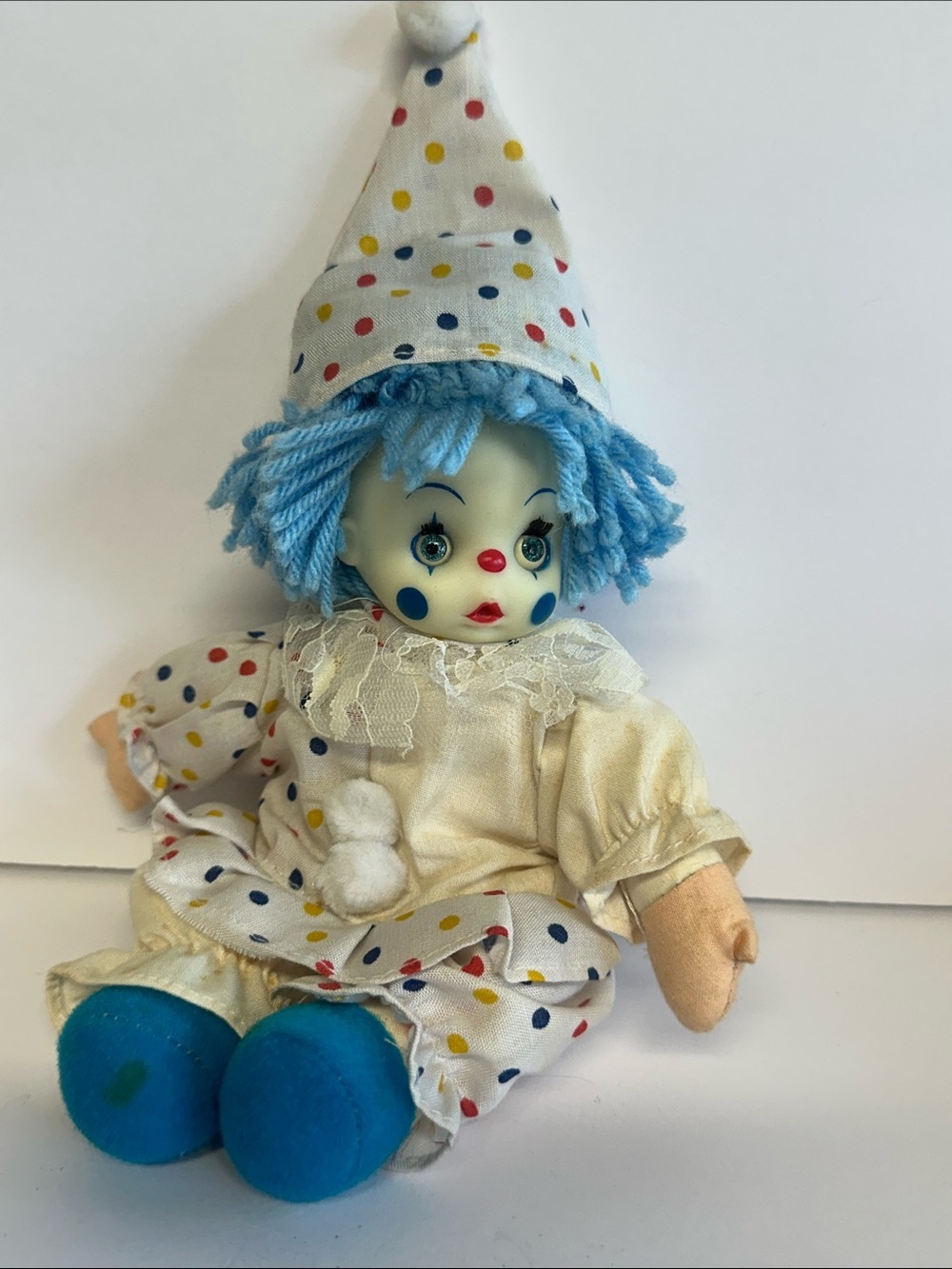 Unbranded Blue-Haired Polka Dot Clown Doll for Kids